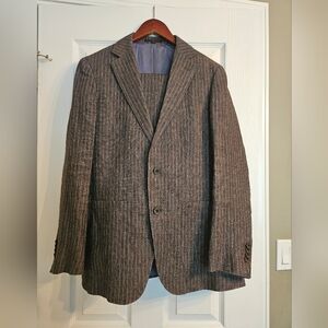 Suitsupply Men's Brown Striped Linen Suit - 38r